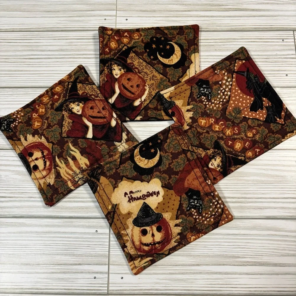 Handmade Vintage Whimsical Fabric Reusable Washable Coasters Set of 4